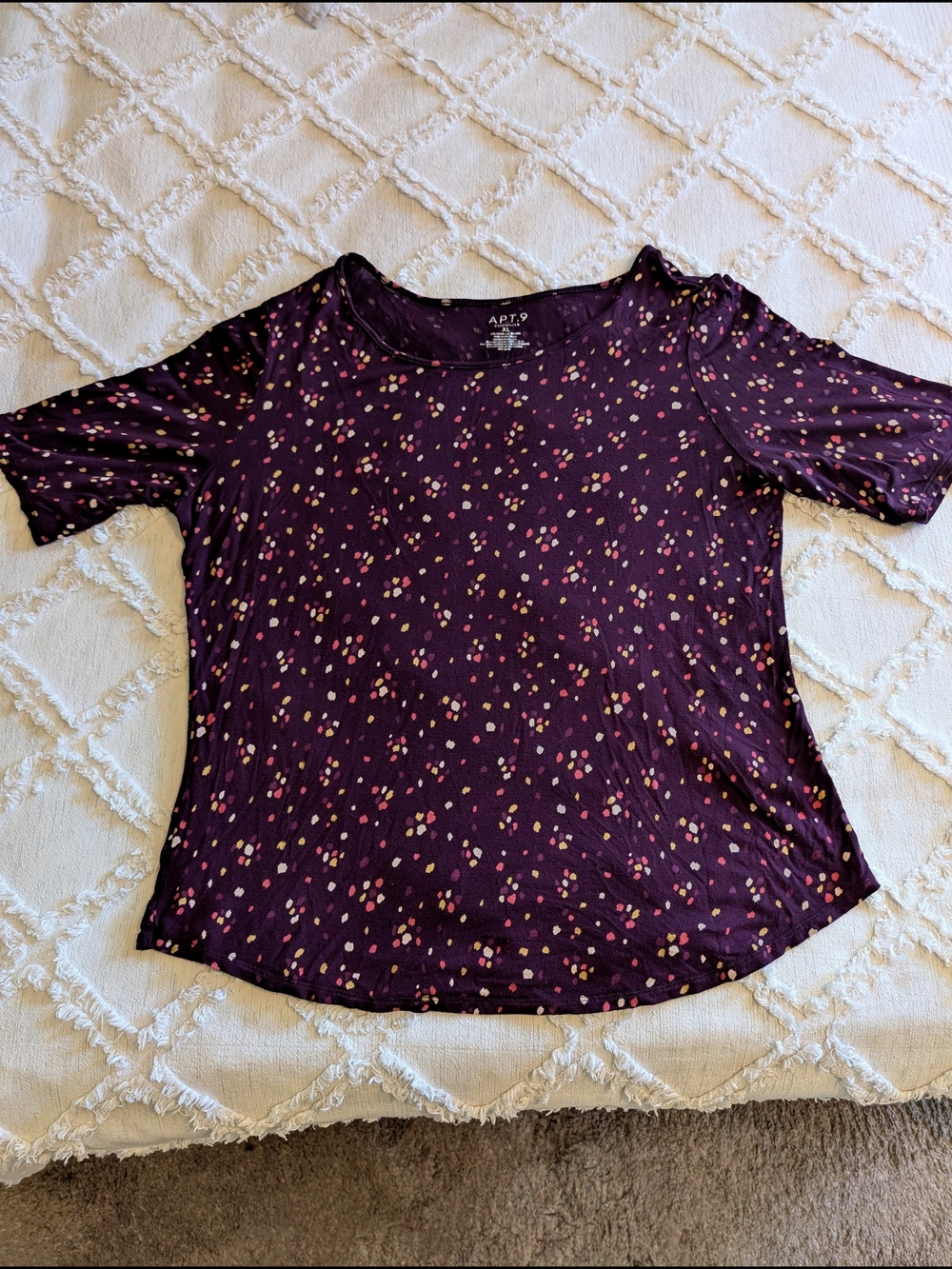 Apt. 9 Purple Short Sleeve Dot-Print Top